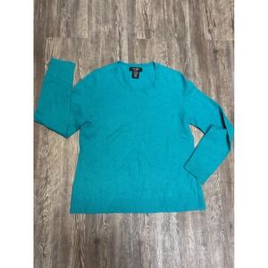 LORD & TAYLOR CASHMERE Women's Teal Crew Neck Long Sleeve Sweater